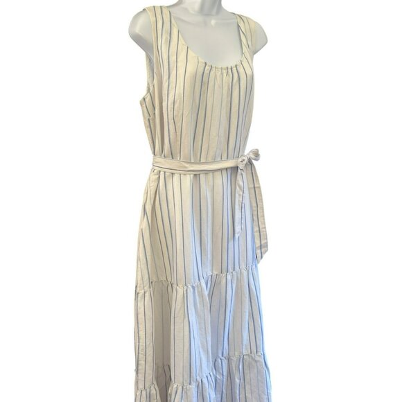 Talbots White Blue Striped Sleeveless Linen Blend Tiered Maxi Dress NWT Size 16 - Picture 4 of 11